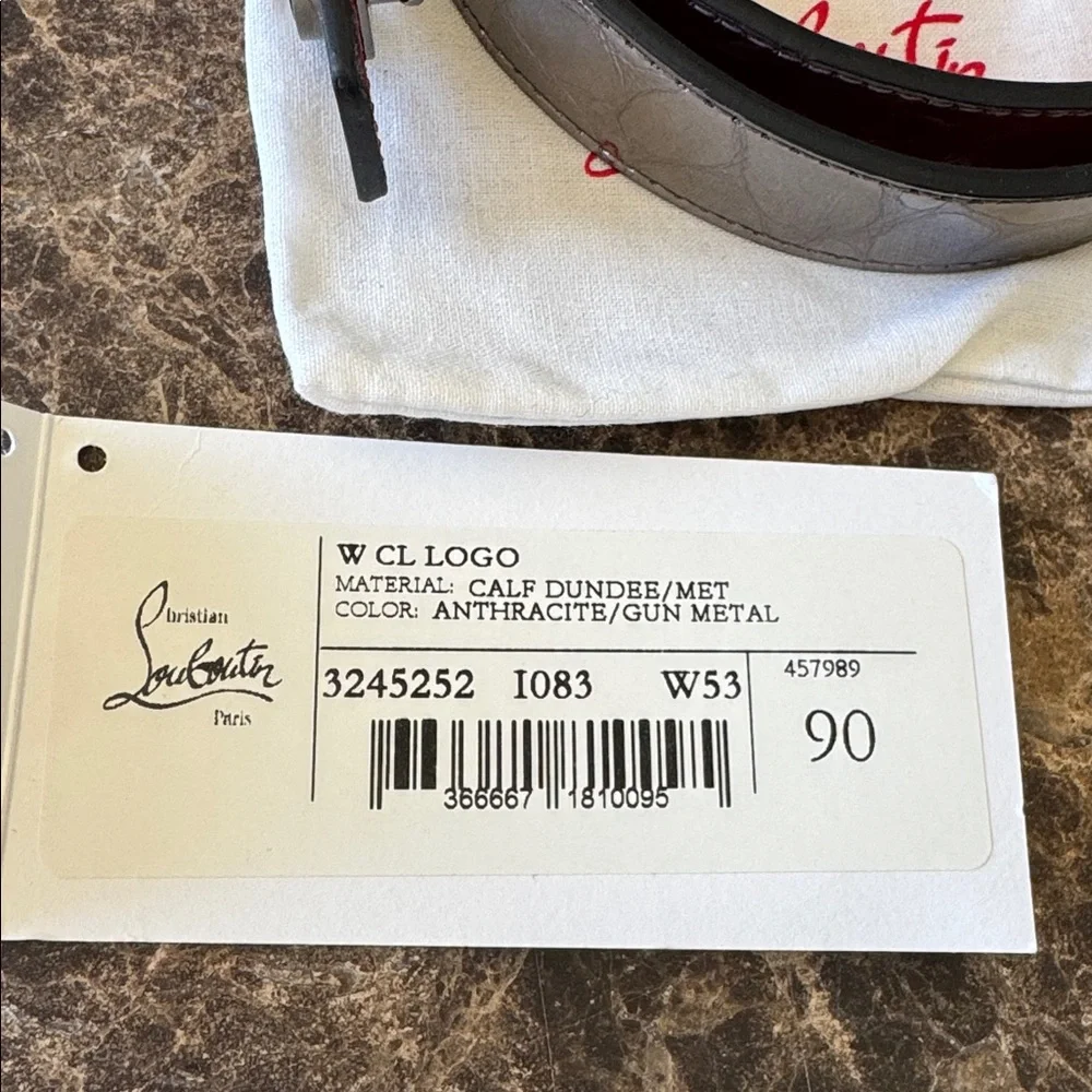 Christian Louboutin cl logo belt SILVER ANTHRACITE belt sz 90/35 with box